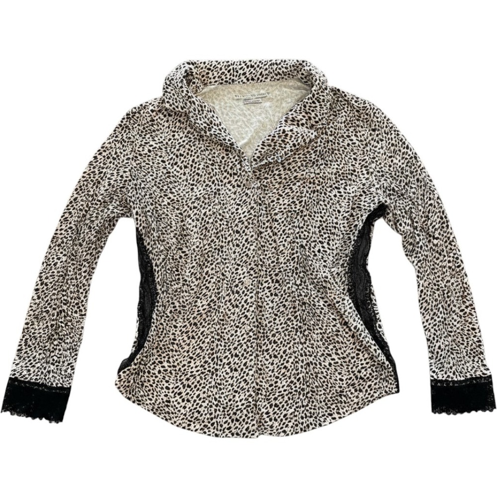 Victoria's Secret Button Up Women Small Tan Leopard Print Excellent Lace Trim